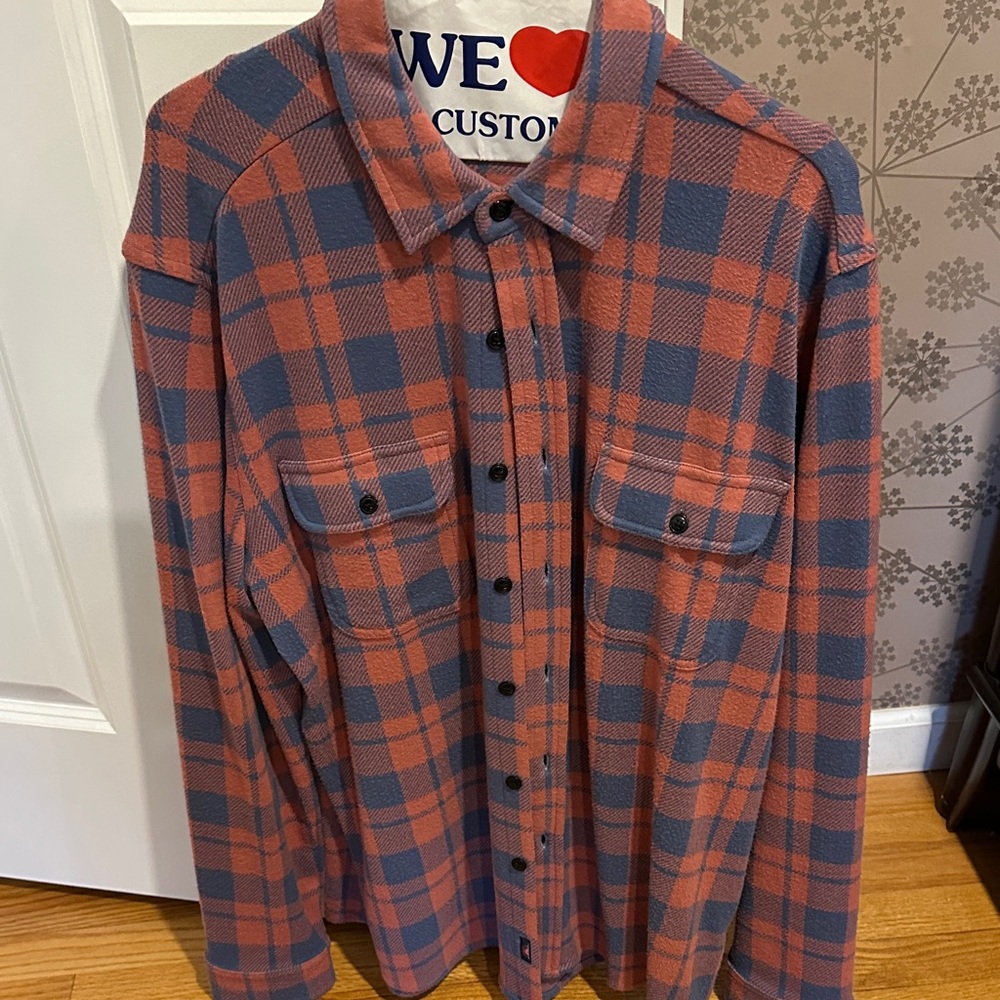 Faherty Orange and Blue Plaid Casual Button-Down Shirt